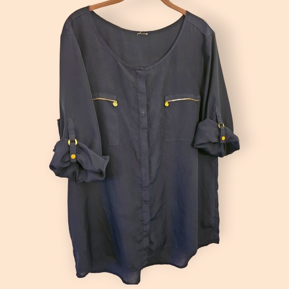 Anne Klein size XL navy blue blouse